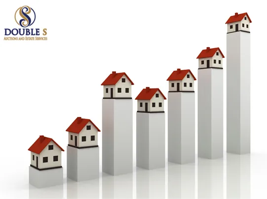 Bar chart with rising homes, symbolizing increasing property values or successful real estate auctions by Double S Estate Services
