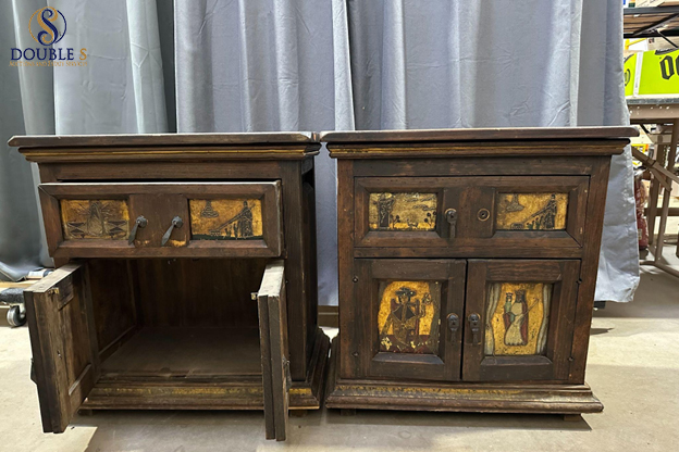 Estate sale setup showing furniture and items staged for sale